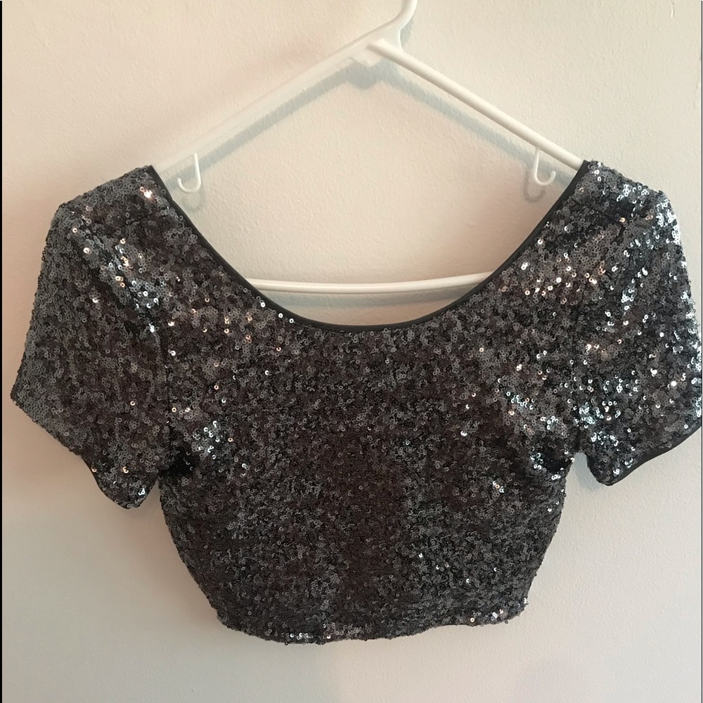 Silver sequin crop top